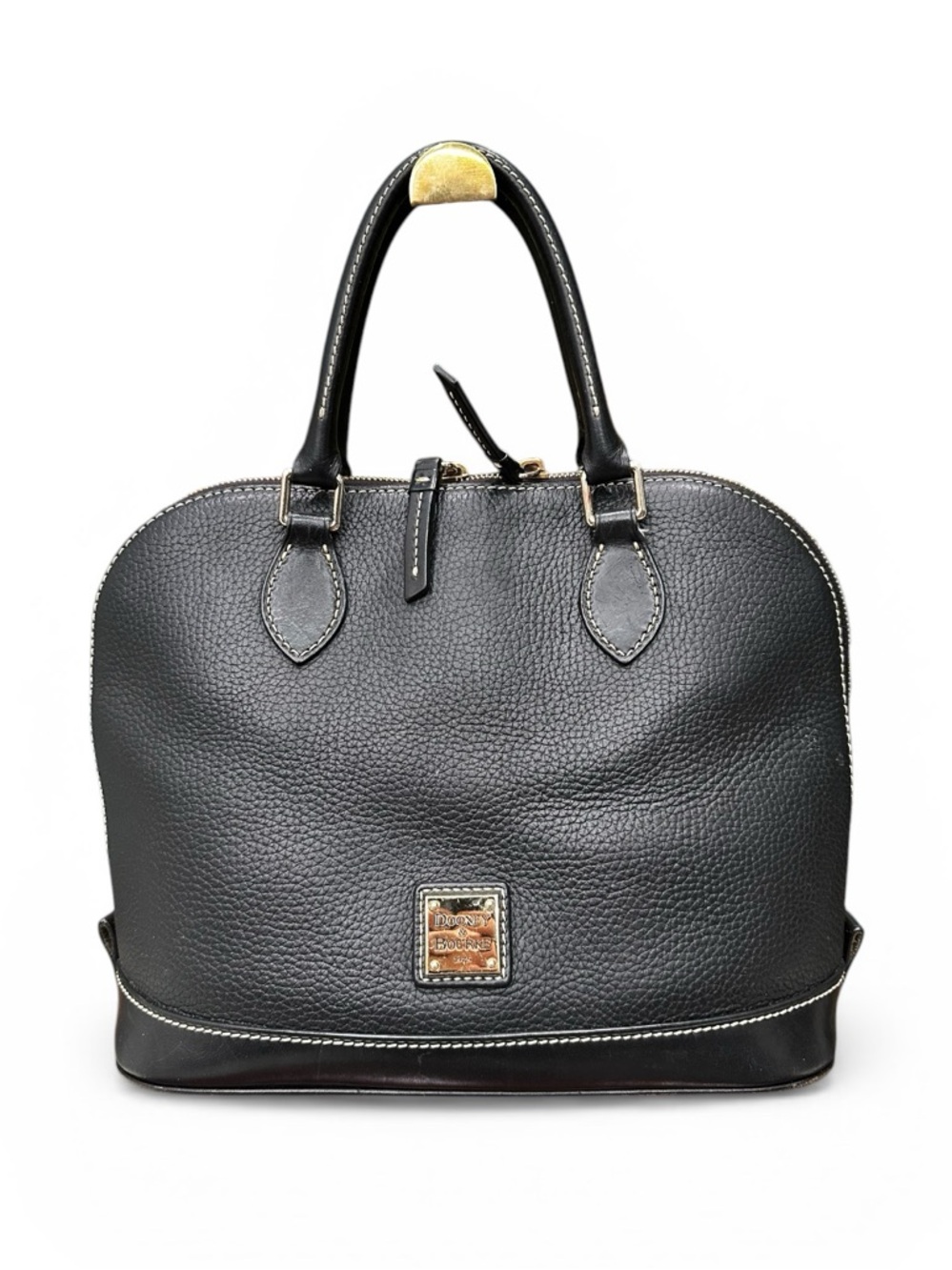Dooney & Bourke Black Pebbled Leather Satchel Zip Dome Bag Crossbody